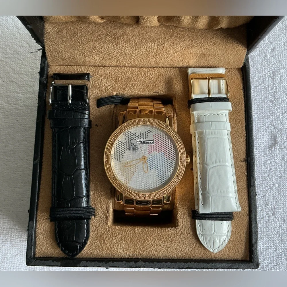 Jo Jino Platinum Watch with Diamond Accents